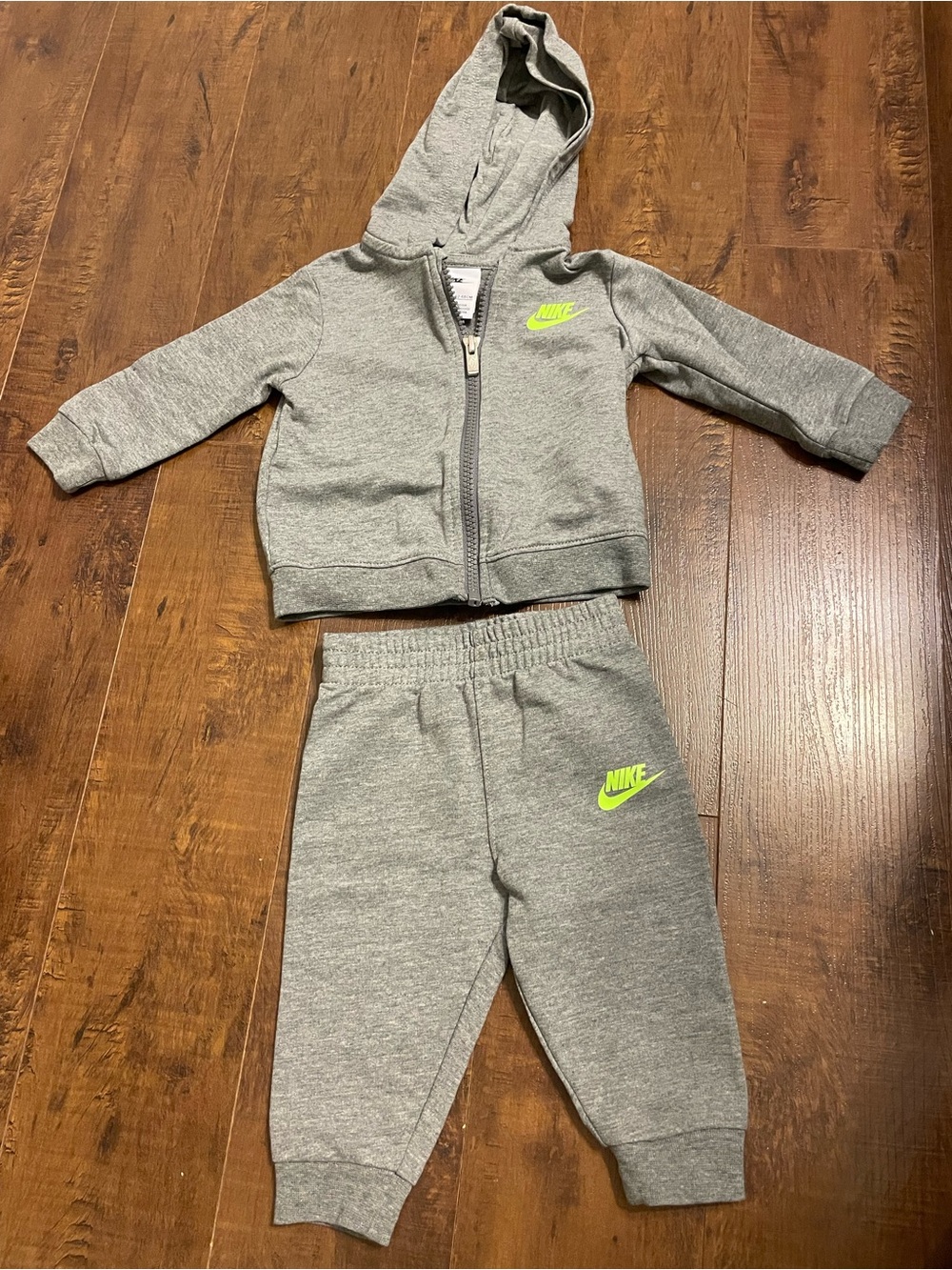 Nike Toddler Grey Sweatshirt & Joggers Set with Neon Green Logo